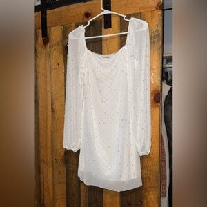 Francesca's Collections White Dress with Silver Dots